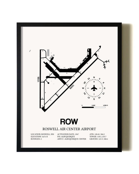 Framed Roswell Air Center Airport wall art poster in black frame