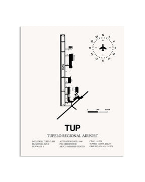 Gray Tupelo Regional Airport framed poster displayed in an airplane hangar