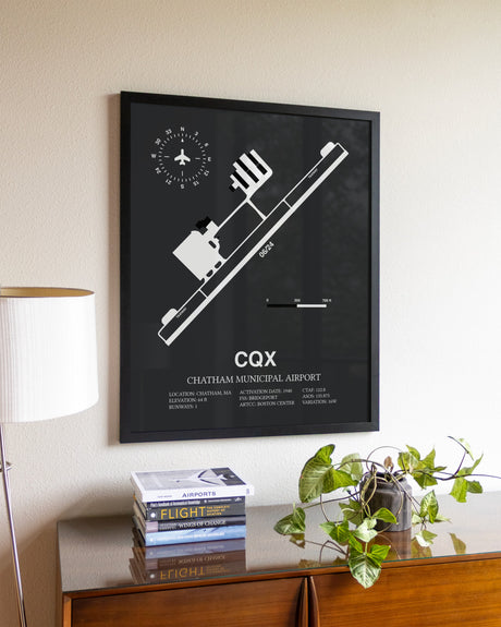 Gray Framed Chatham Municipal Airport wall art poster in black frame