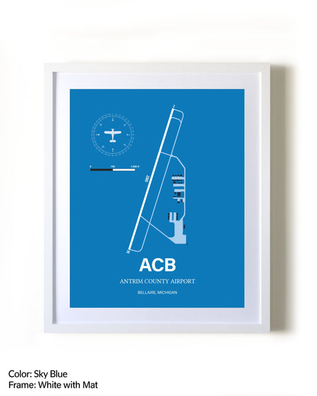 Antrim County Airport framed wall art in white frame with mat