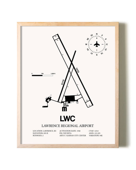 Lawrence Regional Airport framed wall art in white frame