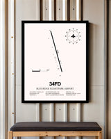 Blue Ridge Flightpark Airport framed poster displayed in an airplane hangar