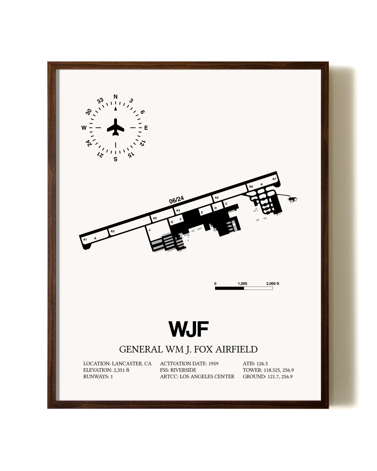 General William J. Fox Airfield aviation print in walnut frame
