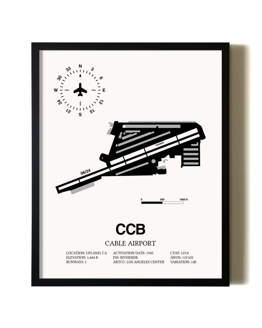 Framed Cable Airport wall art poster in black frame