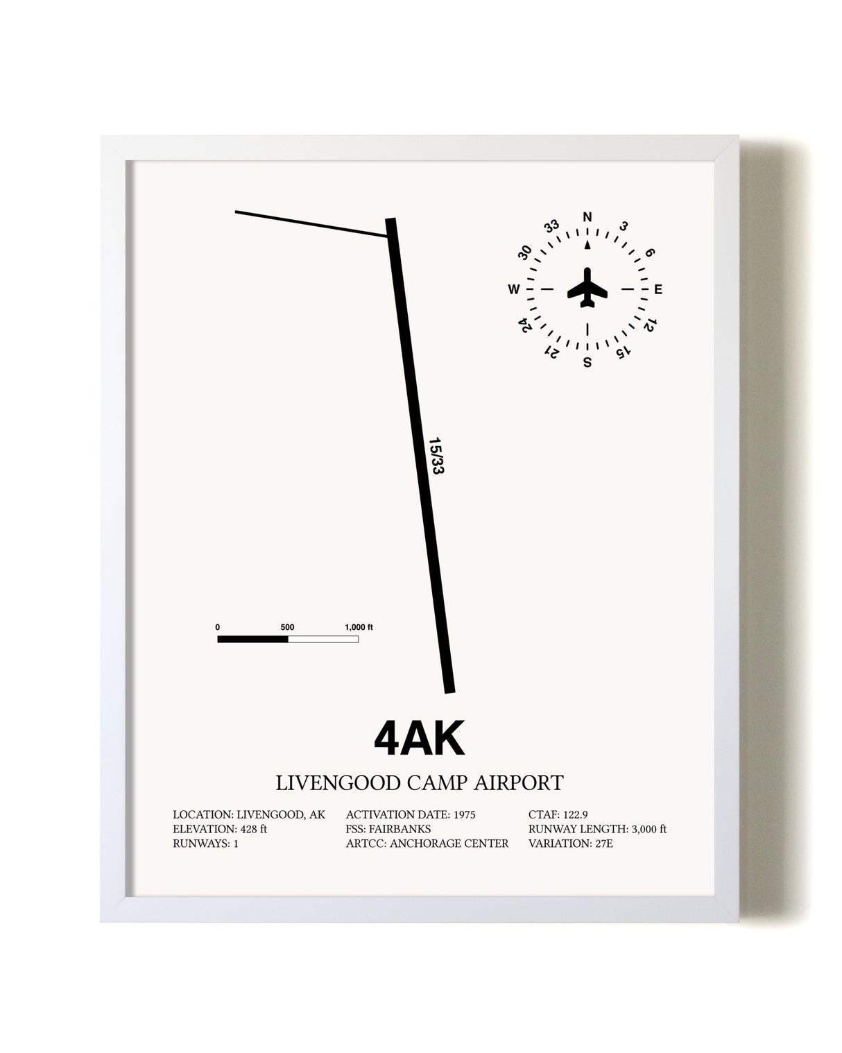 Livengood Camp Airport airport map poster in oak frame