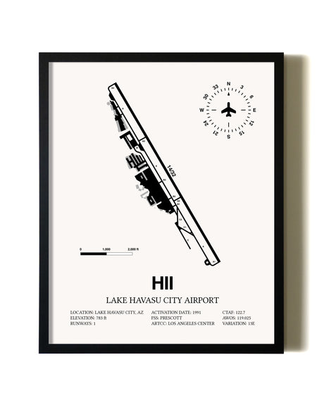 Framed Lake Havasu City Airport wall art poster in black frame