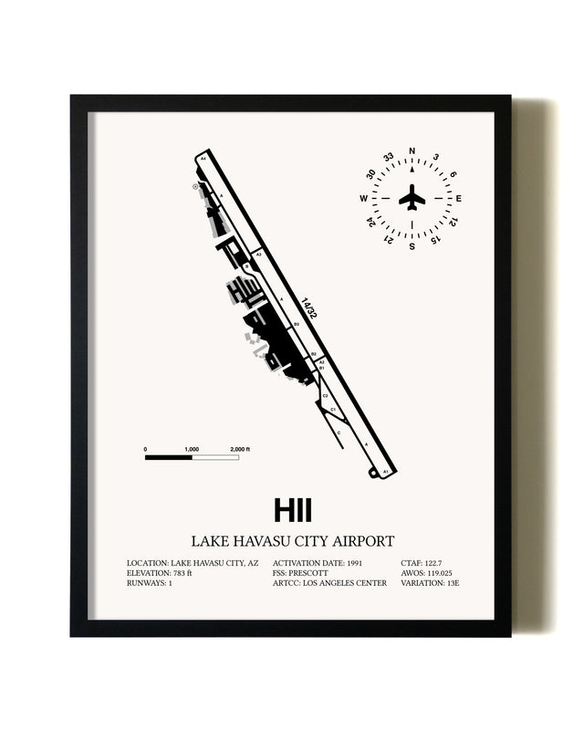 Framed Lake Havasu City Airport wall art poster in black frame