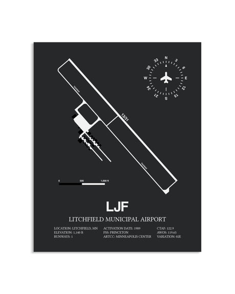 Gray Framed Litchfield Municipal Airport layout wall art poster