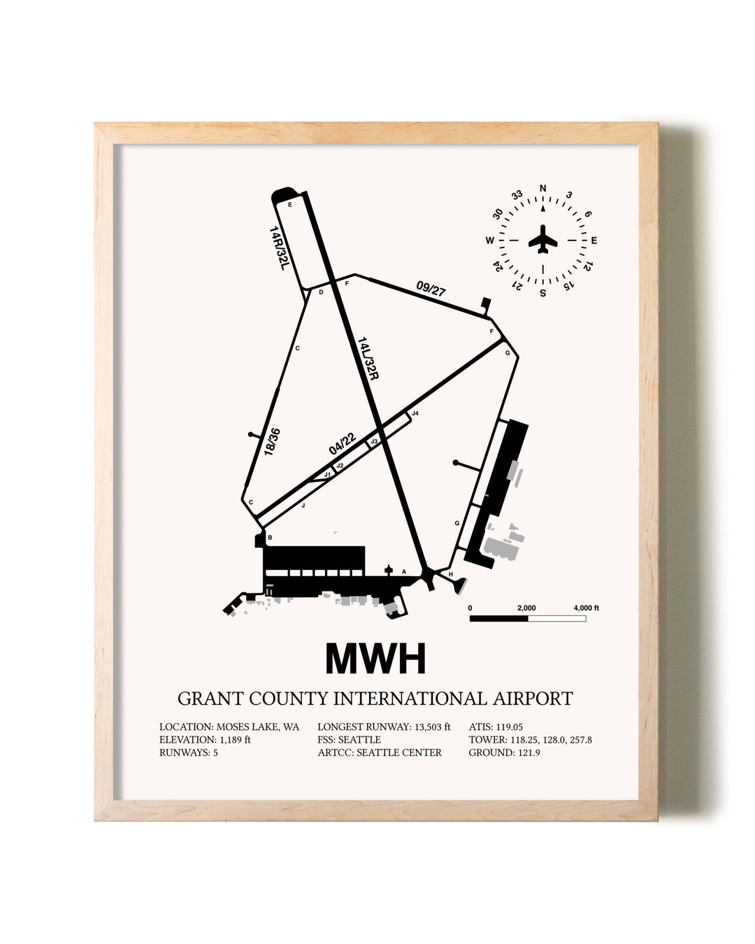 Grant County International Airport framed wall art in white frame