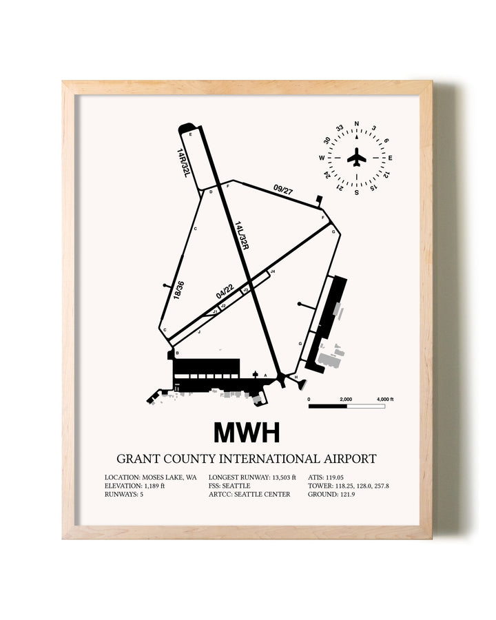 Grant County International Airport framed wall art in white frame