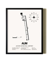 Framed Austin Municipal Airport wall art poster in black frame