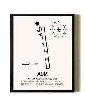 Framed Austin Municipal Airport wall art poster in black frame