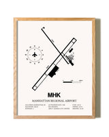 Manhattan Regional Airport framed print in natural wood frame