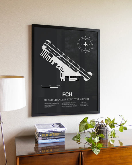 Gray Framed Fresno Chandler Executive Airport wall art poster in black frame