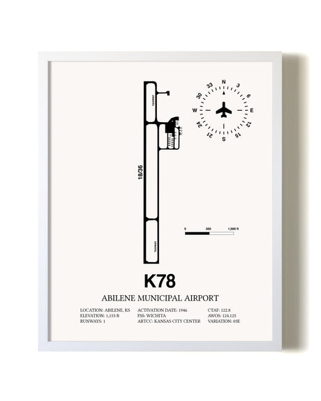 Abilene Municipal Airport airport map poster in oak frame