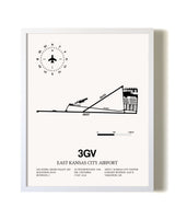 East Kansas City Airport airport map poster in oak frame