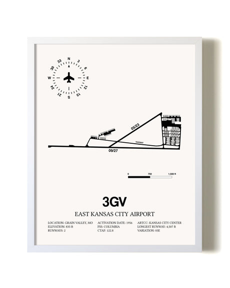 East Kansas City Airport airport map poster in oak frame