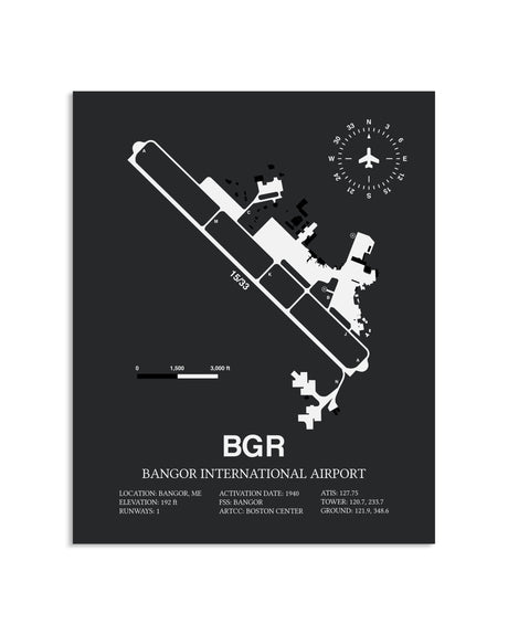 Gray Framed Bangor International Airport layout wall art poster