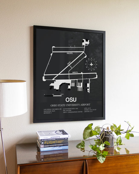 Gray Framed Ohio State University Airport wall art poster in black frame