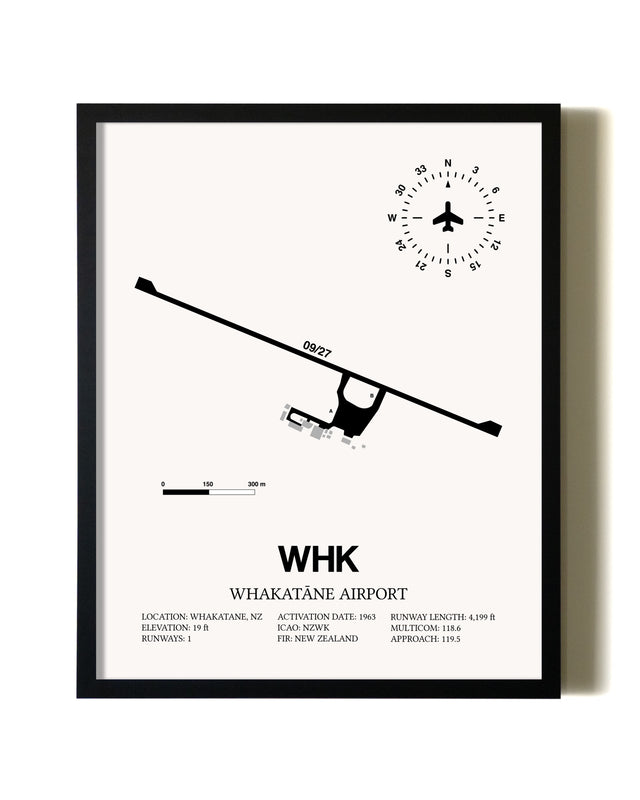 Framed Whakatane Airport wall art poster in black frame