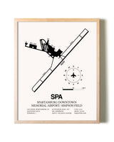 Spartanburg Downtown Memorial Airport / Simpson Field framed wall art in white frame