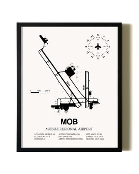 Framed Mobile Regional Airport wall art poster in black frame