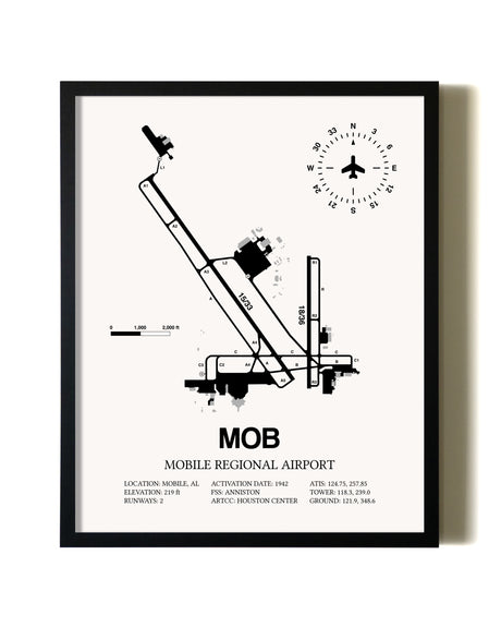 Framed Mobile Regional Airport wall art poster in black frame