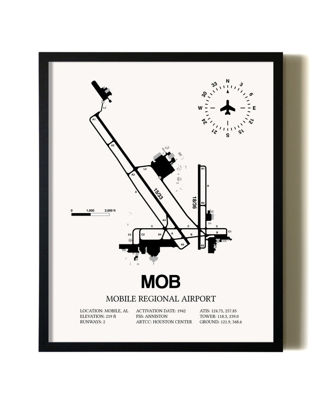 Framed Mobile Regional Airport wall art poster in black frame