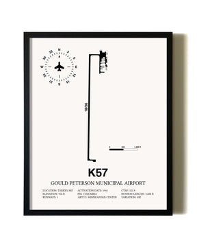 Framed Gould Peterson Municipal Airport wall art poster in black frame