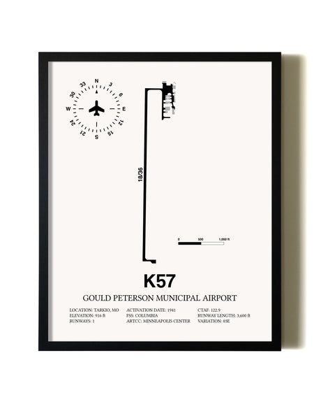 Framed Gould Peterson Municipal Airport wall art poster in black frame