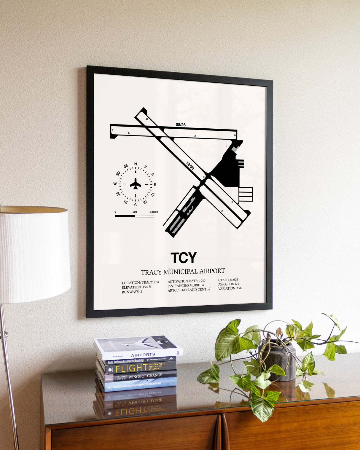 Tracy Municipal Airport aviation wall décor in black wood frame
