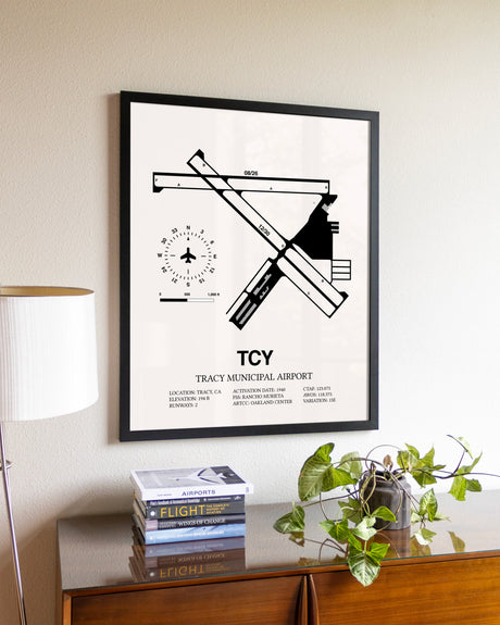 Tracy Municipal Airport aviation wall décor in black wood frame