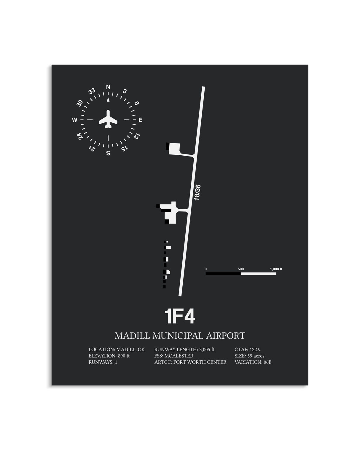 Gray Framed Madill Municipal Airport layout wall art poster