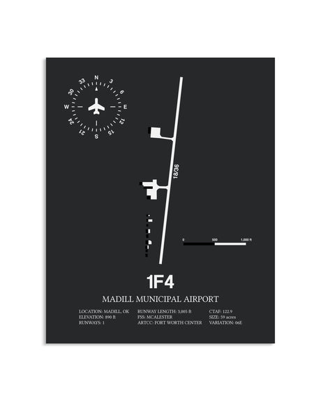 Gray Framed Madill Municipal Airport layout wall art poster