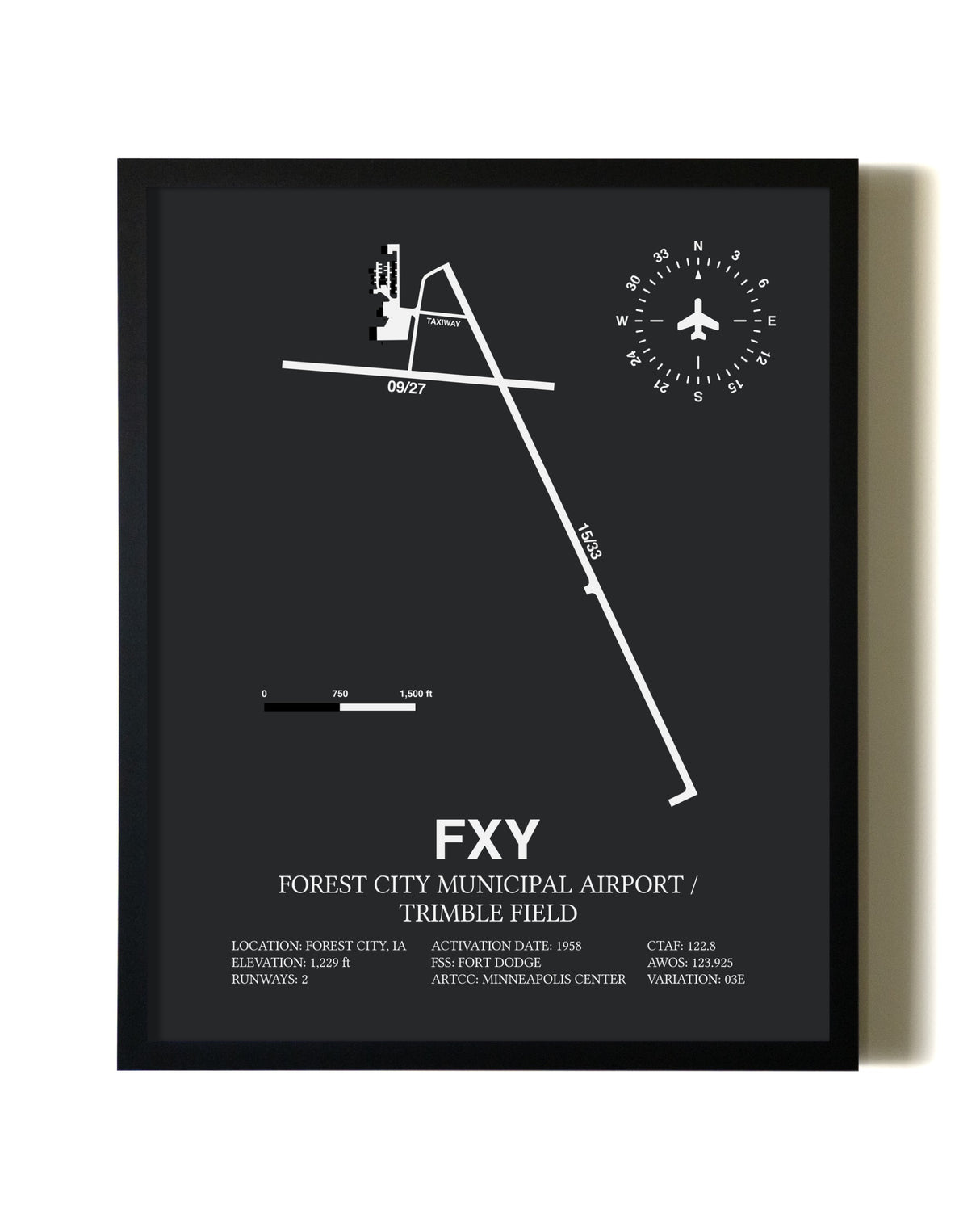 Unframed Forest City Municipal Airport / Trimble Field map print poster