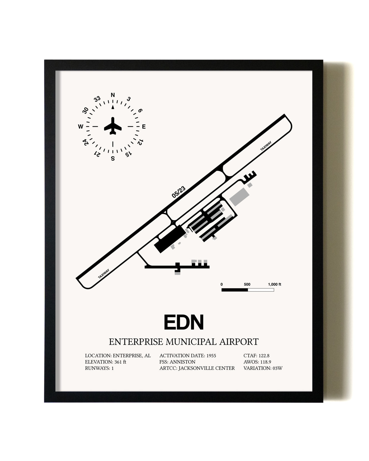 Framed Enterprise Municipal Airport wall art poster in black frame