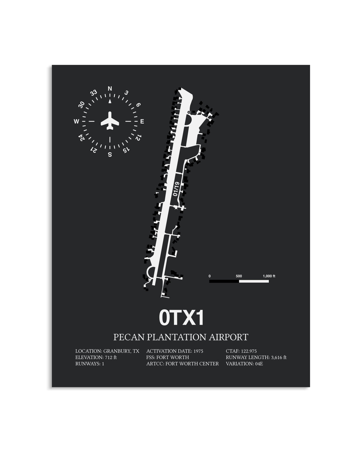 Gray Framed Pecan Plantation Airport layout wall art poster