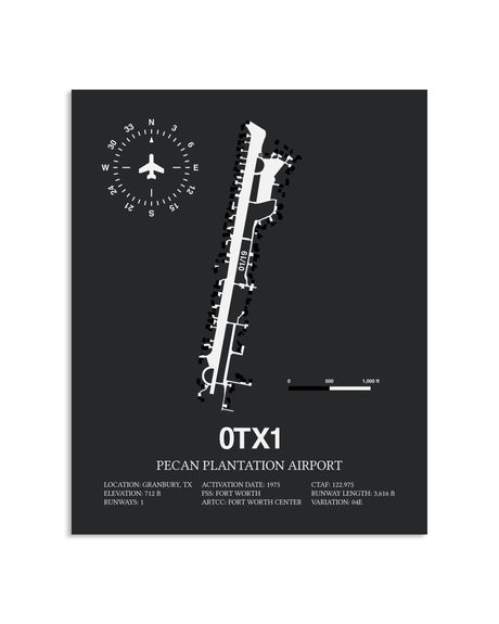 Gray Framed Pecan Plantation Airport layout wall art poster