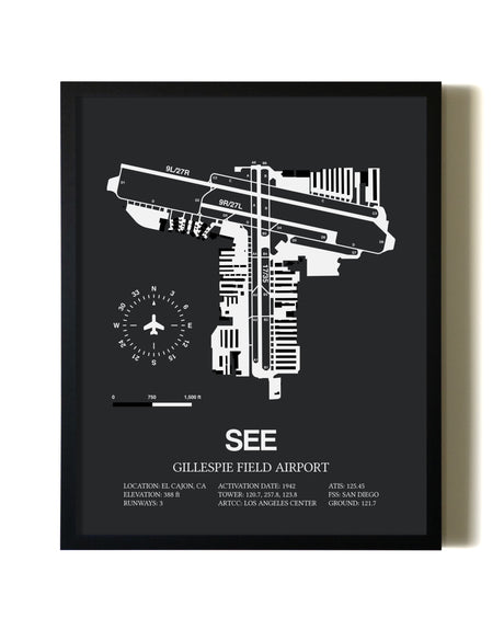 Unframed Gillespie Field Airport map print poster