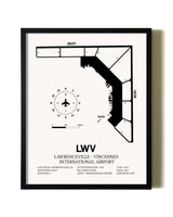 Framed Lawrenceville-Vincennes International Airport wall art poster in black frame