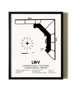 Framed Lawrenceville-Vincennes International Airport wall art poster in black frame