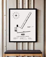 Framed Detailed Airport Map of Clare Municipal Airport (48D) in White with a Black Frame