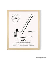 Detailed Airport Map of Clare Municipal Airport (48D) in White with a Natural Frame
