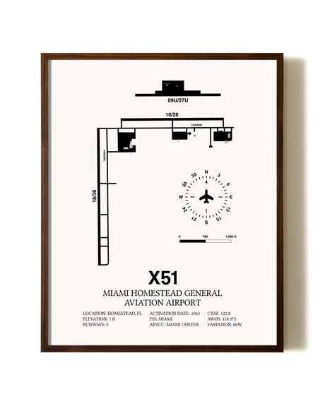 Miami Homestead General Aviation Airport aviation print in walnut frame