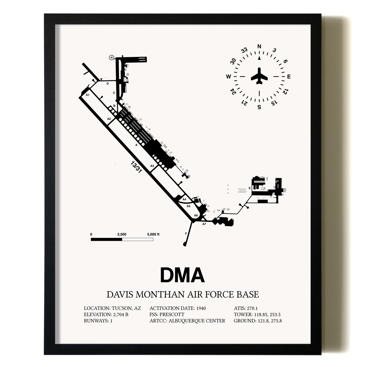 Davis Monthan Air Force Base Map Wall Art Framed Print – DMA Aviation ...