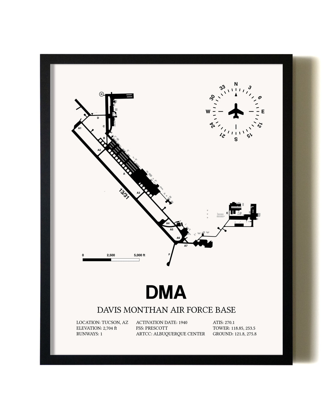 Framed Davis Monthan Air Force Base wall art poster in black frame