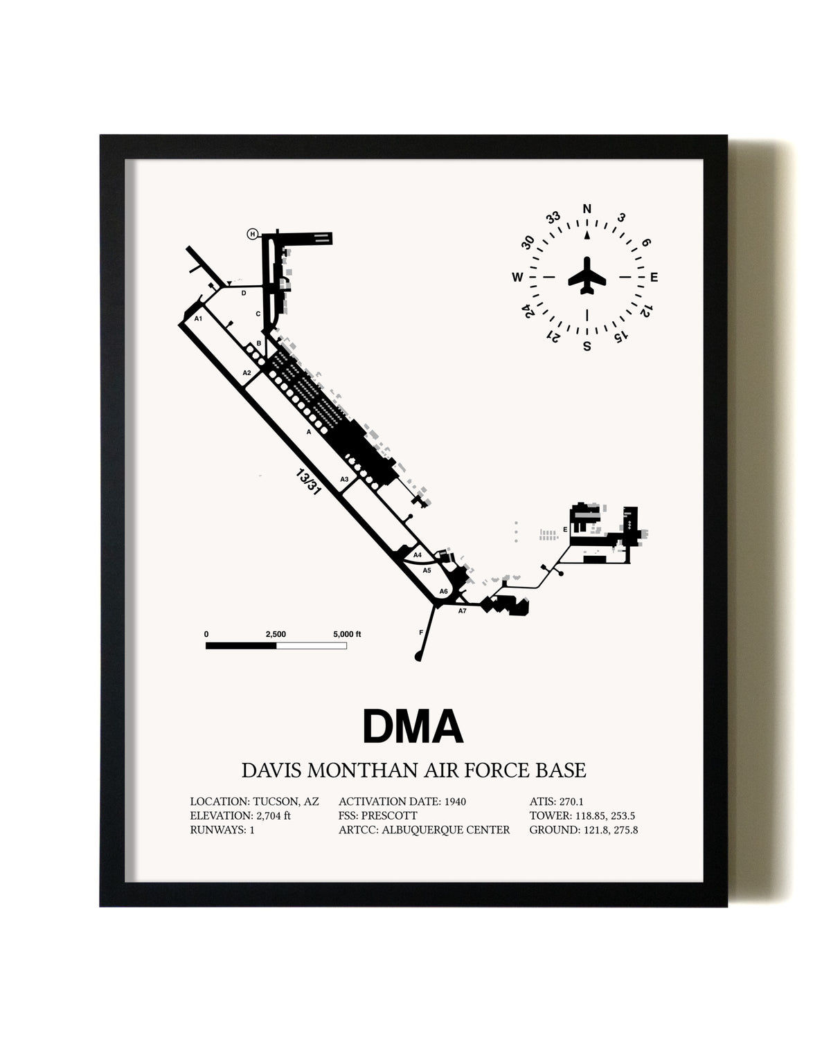 Framed Davis Monthan Air Force Base wall art poster in black frame