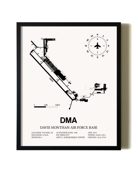Framed Davis Monthan Air Force Base wall art poster in black frame