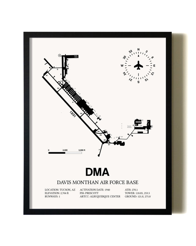 Framed Davis Monthan Air Force Base wall art poster in black frame