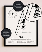 Framed General Dick Stout Field Airport layout wall art poster
